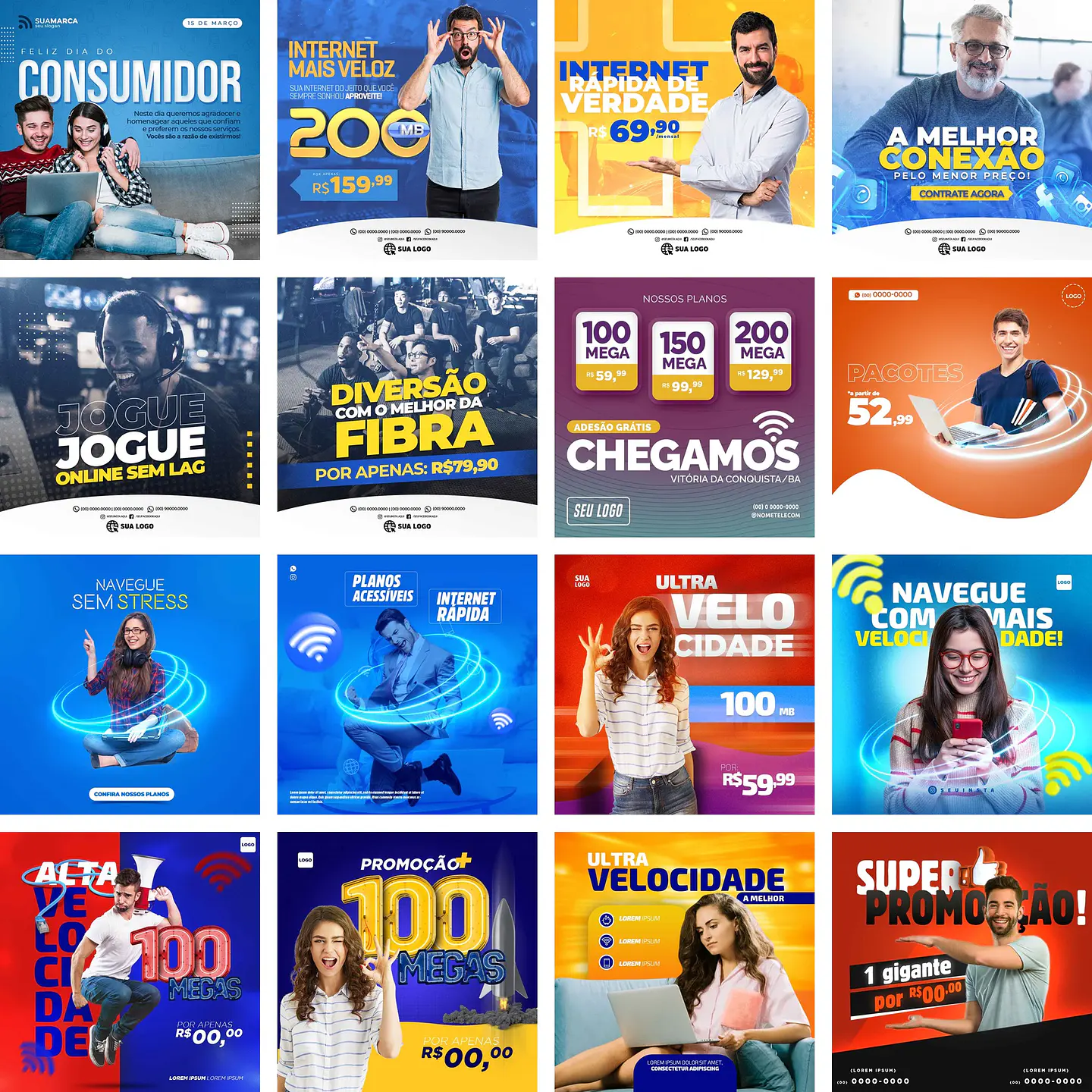 70 Artes Mídias Sociais Provedor de Internet 4.0 Editáveis Photoshop + Png 2