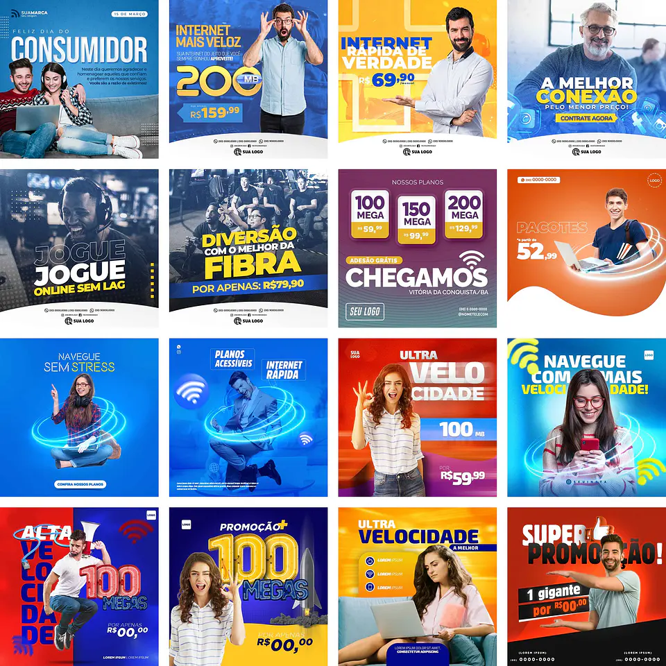 70 Artes Mídias Sociais Provedor de Internet 4.0 Editáveis Photoshop + Png 2