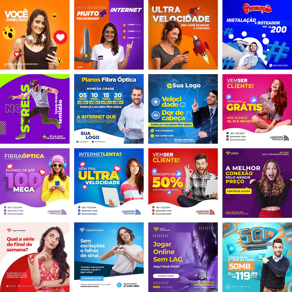 70 Artes Mídias Sociais Provedor de Internet 4.0 Editáveis Photoshop + Png 3