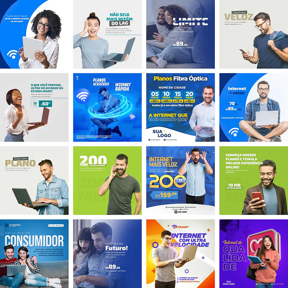 70 Artes Mídias Sociais Provedor de Internet 4.0 Editáveis Photoshop + Png 4