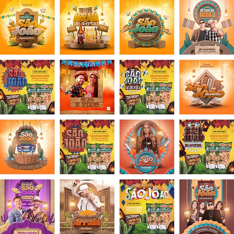 37 Artes Mídias Sociais Festa Junina São João Editáveis Photoshop + Png