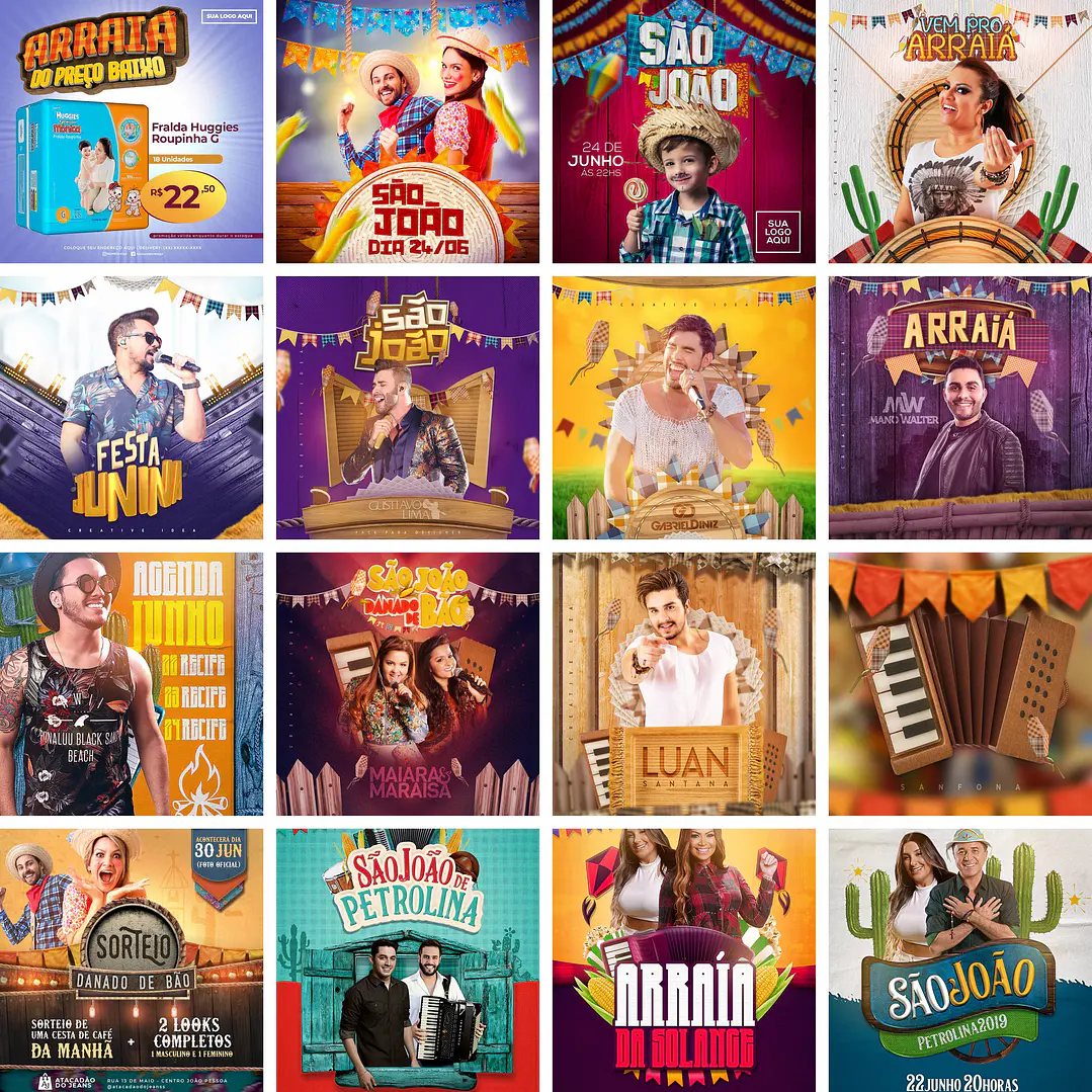 50 Artes Mídias Sociais Festa Junina São João Editáveis Photoshop + Png 3