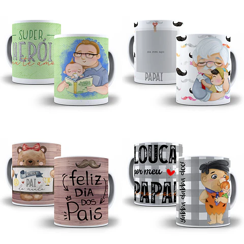 19 Artes para Caneca Dia dos Pais Editável em Corel Draw + Png
