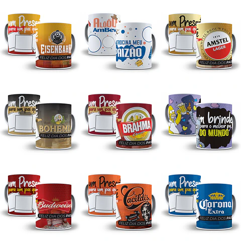 24 Artes para Caneca Dia dos Pais Editável em Corel Draw
