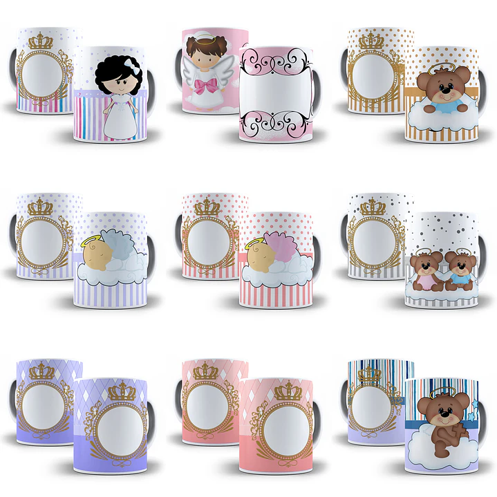 80 Artes para Caneca Batizado Batismo Editável em Photoshop e Corel Draw 4