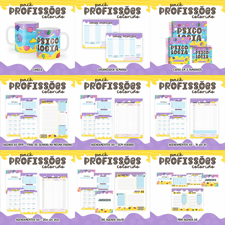 Pacote Artes para Agendas Caneca Colorida Psicologia 2022 Arquivos Pdf Jpge 1
