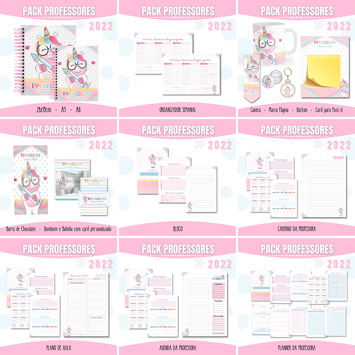 Pacotes para Agenda Professora Unicornio Poa 2022 Arquivo Pdf e Png 1