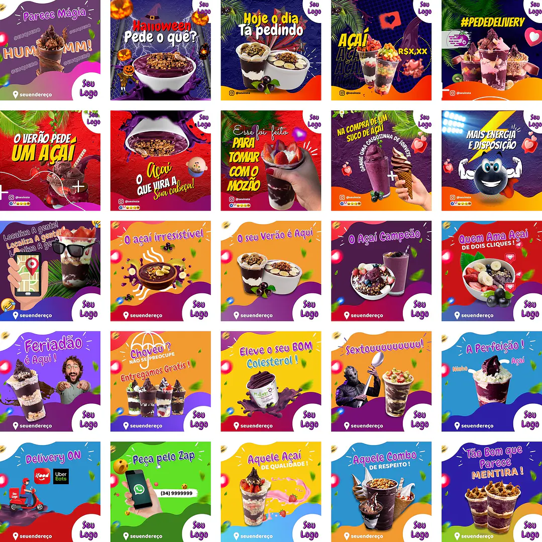 Pack Canva Açaí Templates Editáveis 200 Artes + Bônus 1
