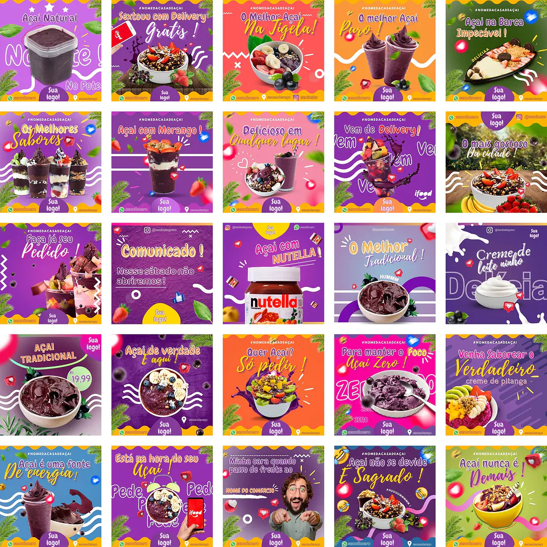 Pack Canva Açaí Templates Editáveis 200 Artes + Bônus 3
