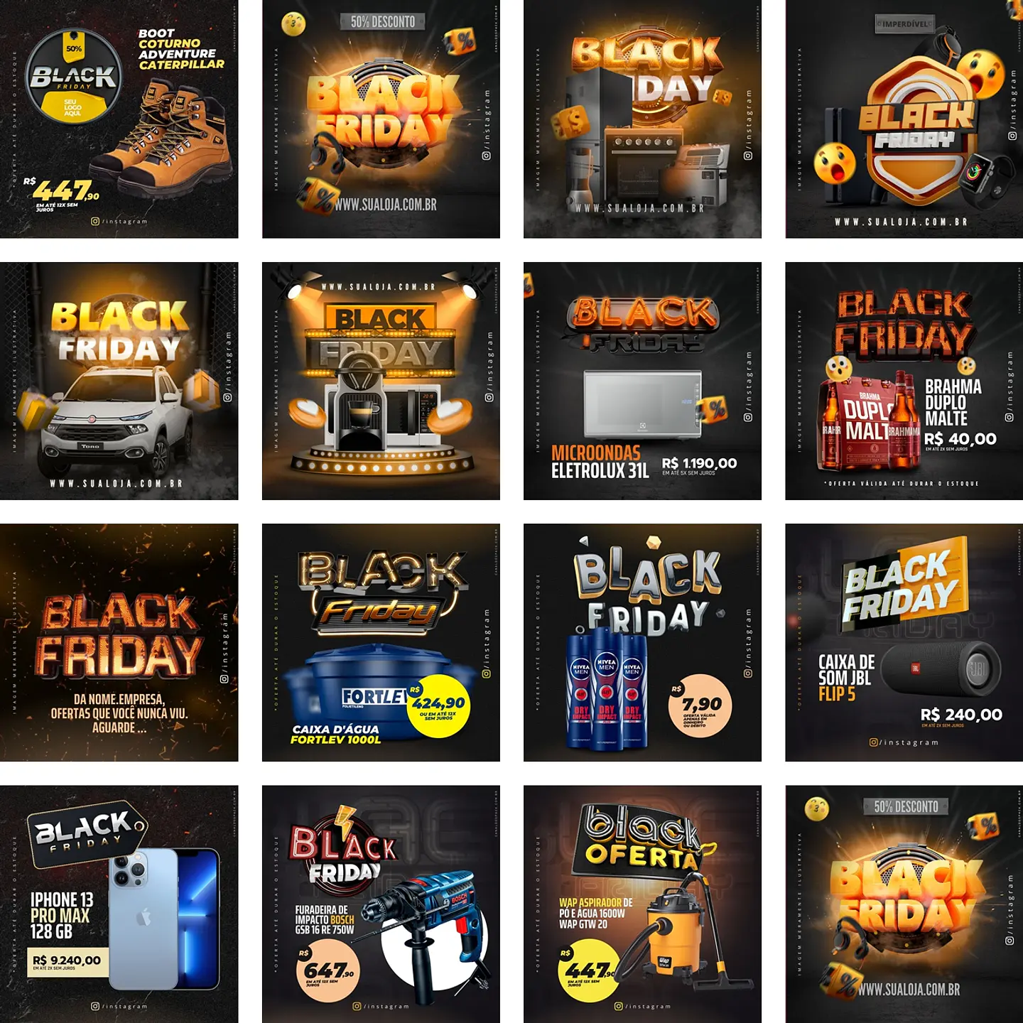Pack Canva Black Friday Promoções Templates Editáveis 15 Artes + Bônus 1