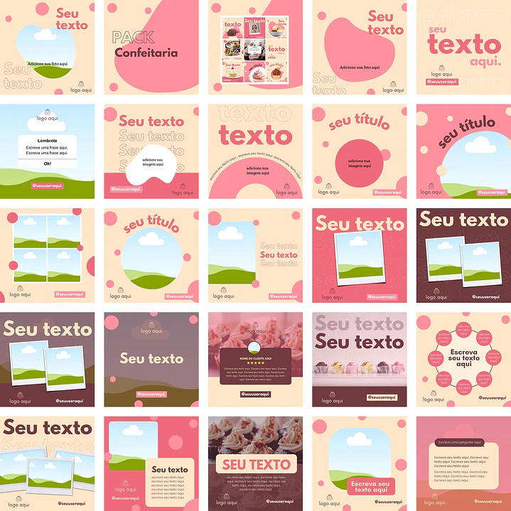 Pack Canva Confeiteira Bolos Templates Editáveis 24 Artes + Bônus 1