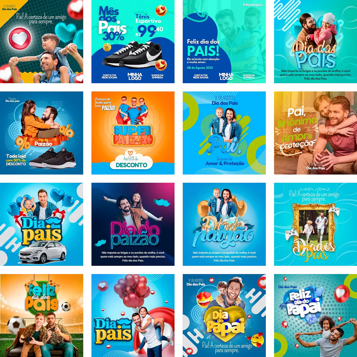 Pack Canva Dia dos Pais Templates Editáveis 32 Artes + Bônus 1