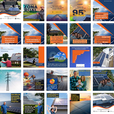 Pack Canva Energia Solar Templates Editáveis 50 Artes + Bônus