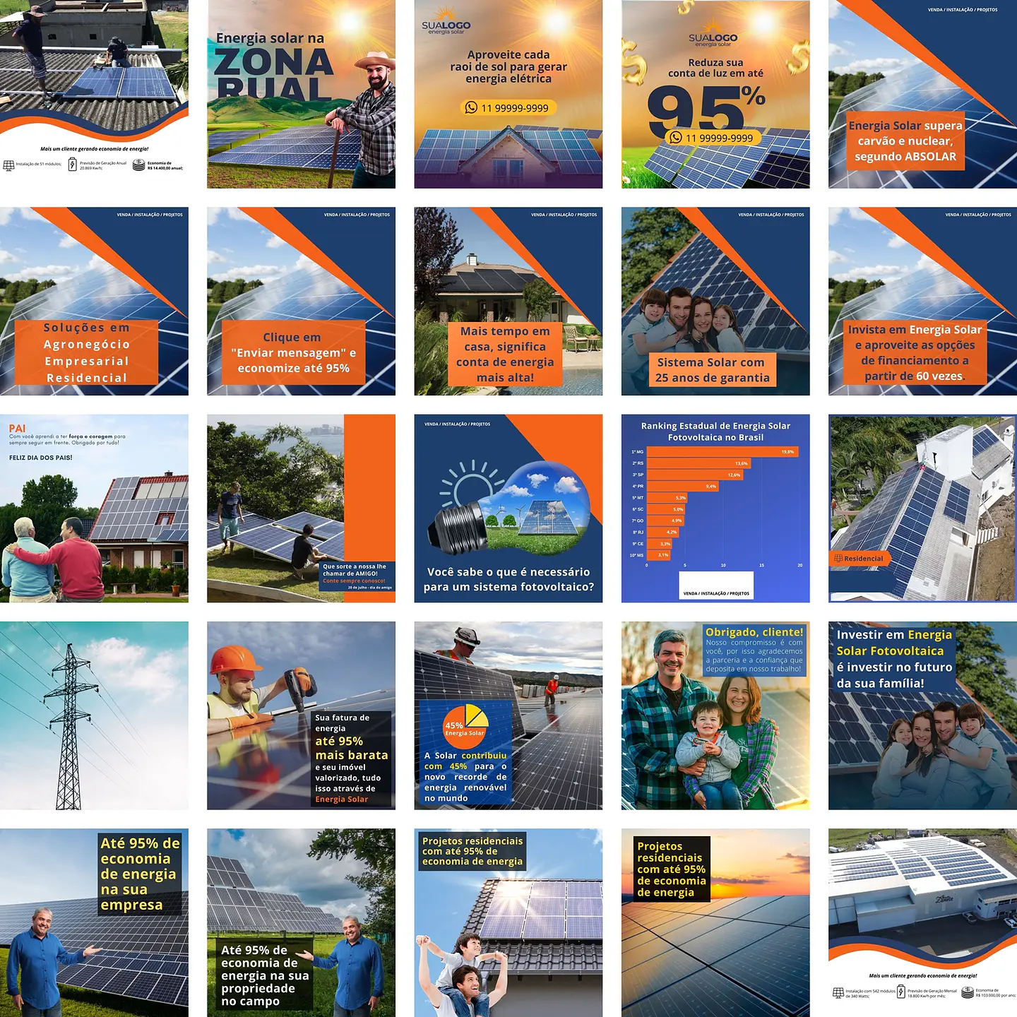 Pack Canva Energia Solar Templates Editáveis 50 Artes + Bônus 1