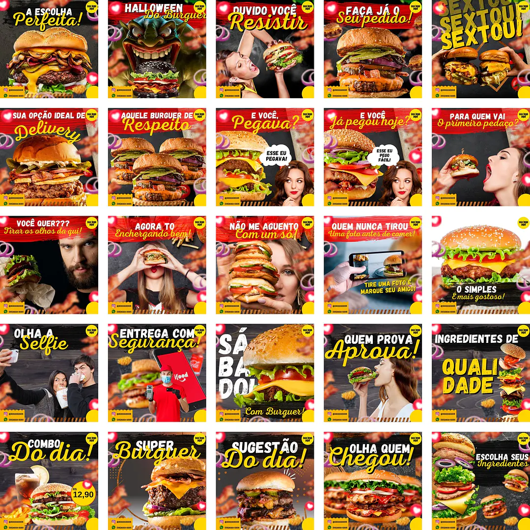 Pack Canva Hamburgueria Templates Editáveis 200 Artes + Bônus 1