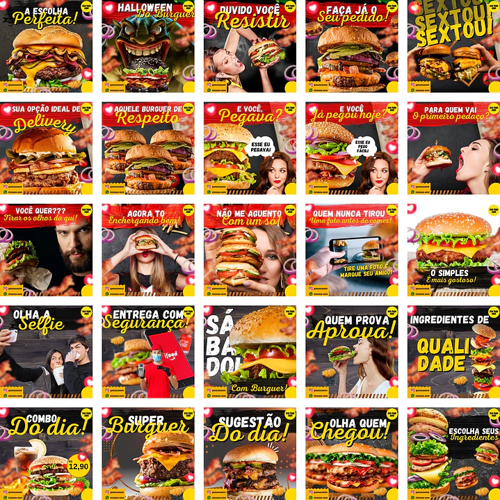 Pack Canva Hamburgueria Templates Editáveis 200 Artes + Bônus 1