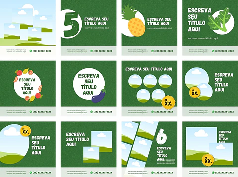 Pack Canva Hortifruti Sacolão Feira Templates Editáveis 12 Artes + Bônus