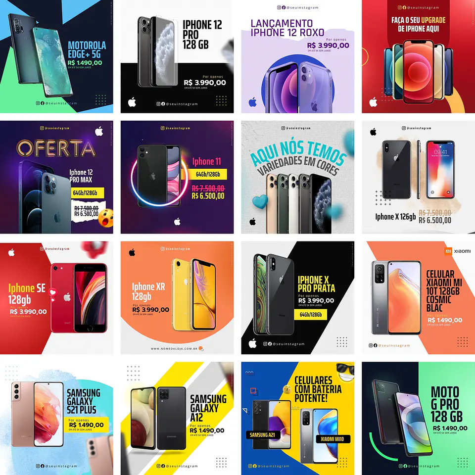 Pack Canva Loja de Celulares Celular Templates Editáveis 40 Artes + Bônus 1