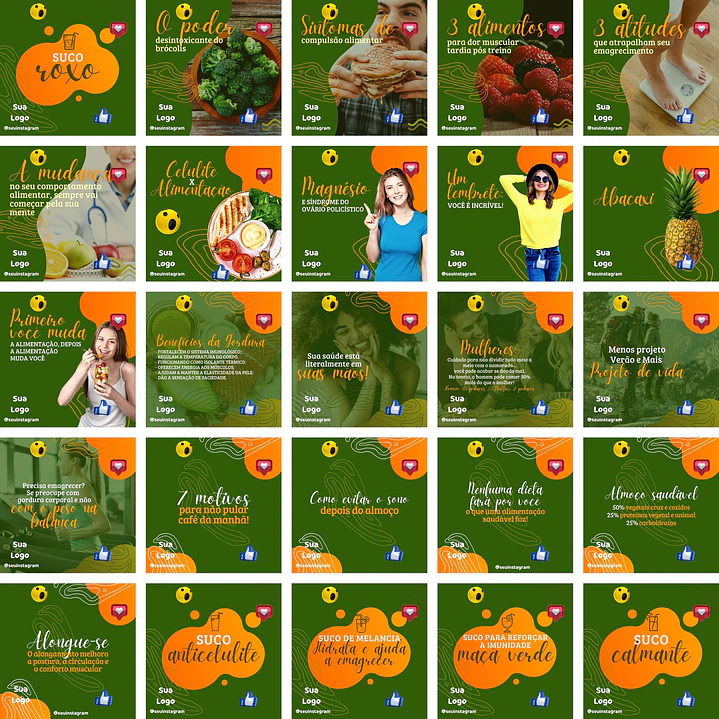 Pack Canva Nutricionista Nutrição Templates Editáveis 200 Artes + Bônus 3
