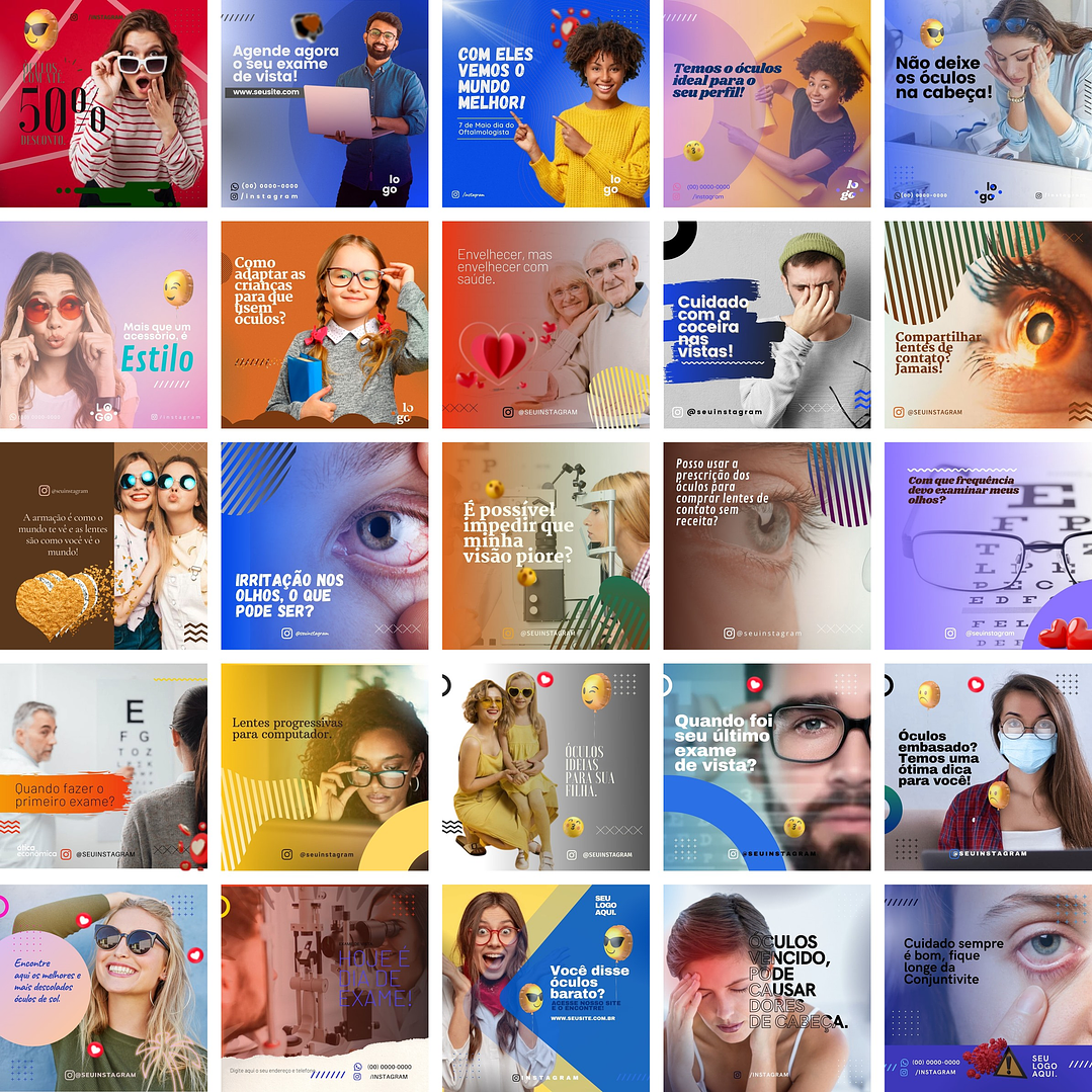 Pack Canva Óticas Oftalmologista Templates Editáveis 340 Artes + Bônus 2