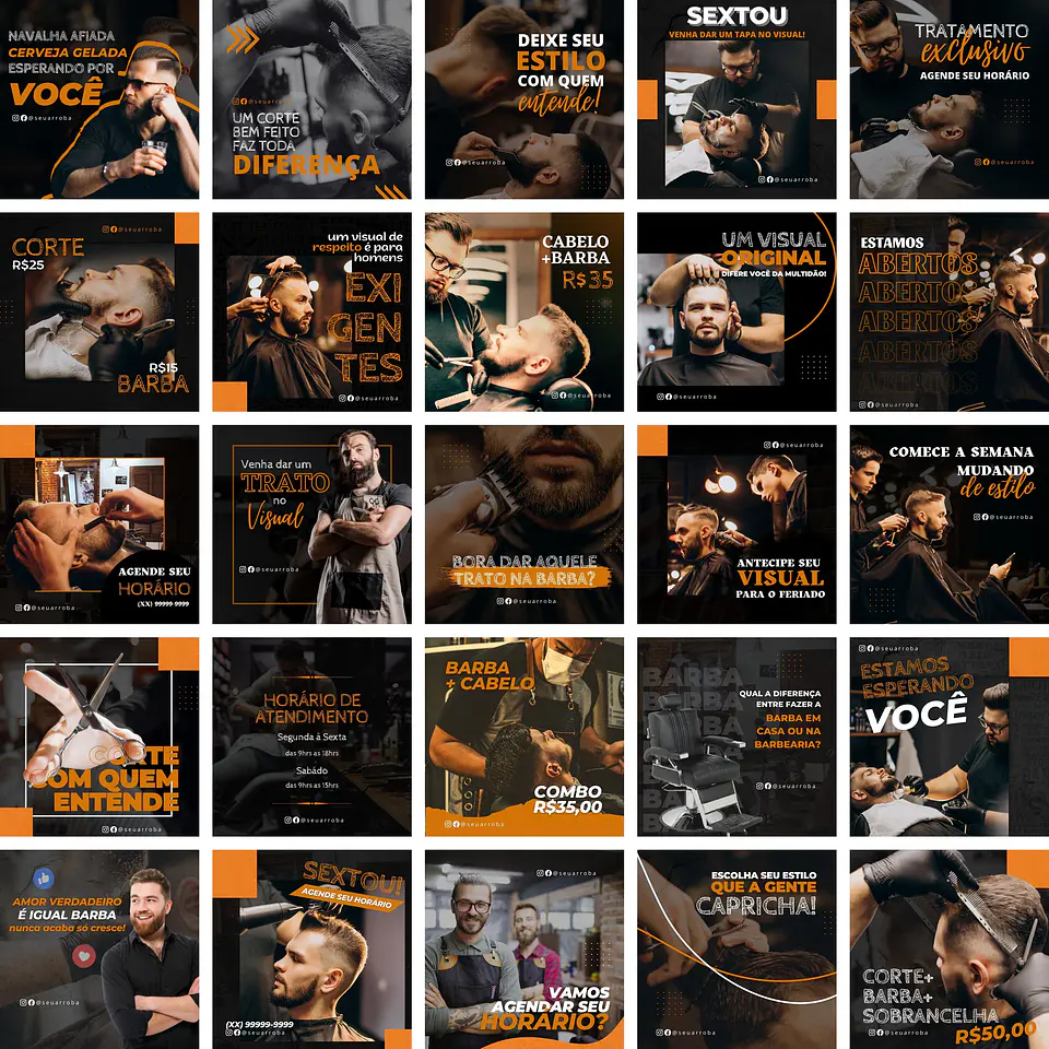Pack Canva Barbearia Cabeleireiro 2.0 Templates Editáveis 25 Artes + Bônus 1