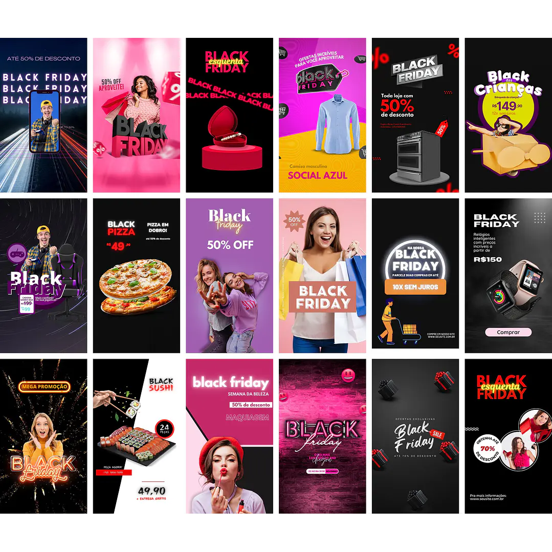 Pack Canva Black Friday Storie Templates Editáveis 20 Artes + Bônus 1