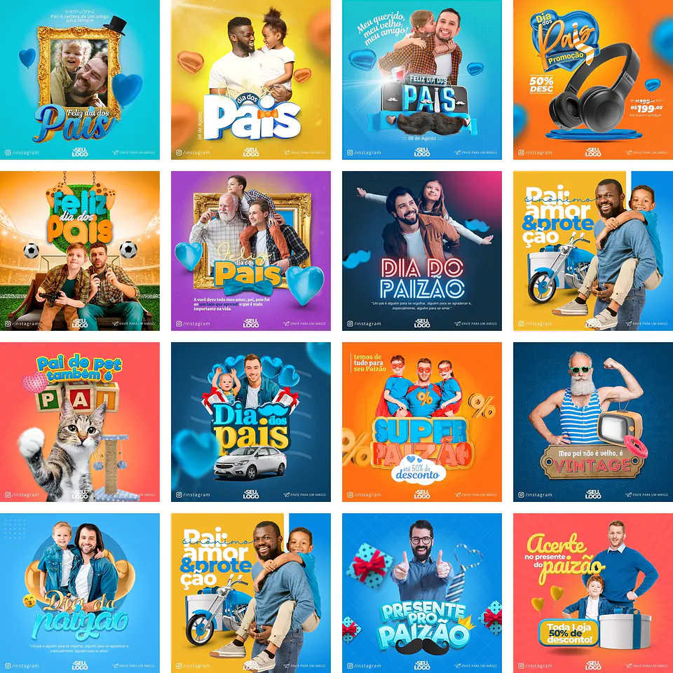 Pack Canva Dia dos Pais Templates Editáveis 15 Artes + Bônus 1