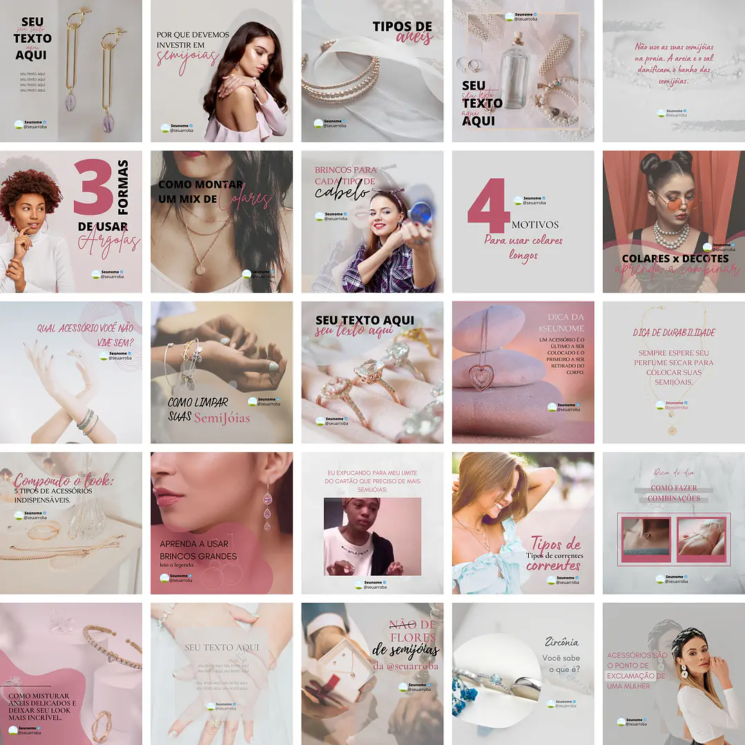 Pack Canva Loja de Jóias Templates Editáveis 25 Artes + Bônus 1