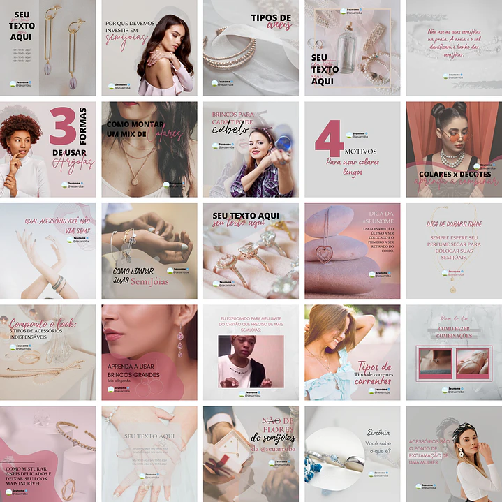 Pack Canva Loja de Jóias Templates Editáveis 25 Artes + Bônus 1