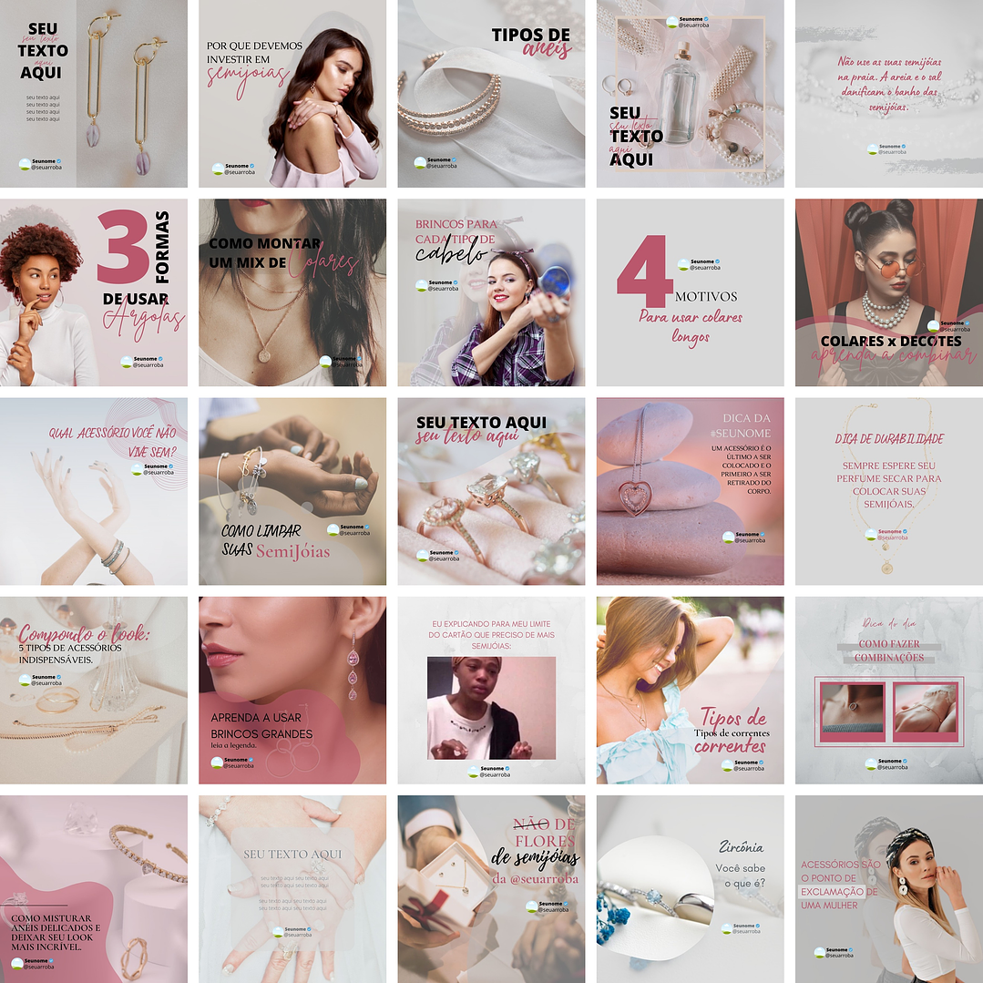 Pack Canva Loja de Jóias Templates Editáveis 25 Artes + Bônus 1