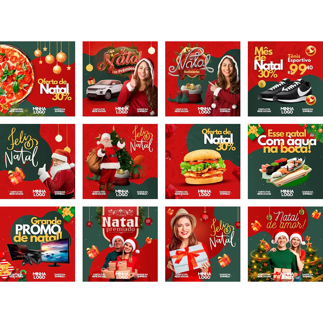Pack Canva Natal Templates Editáveis 12 Artes + Bônus 1