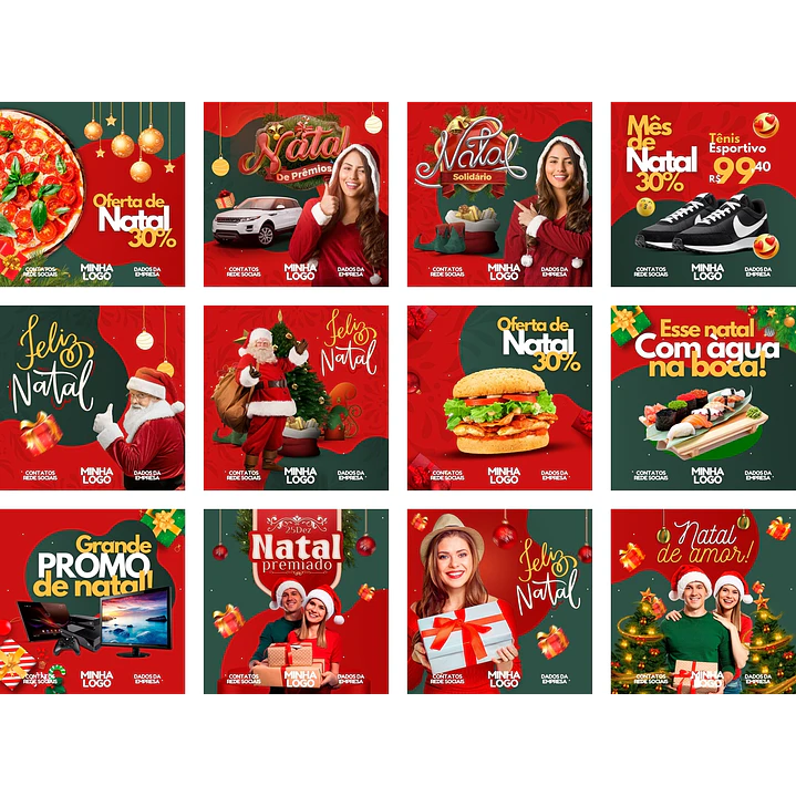 Pack Canva Natal Templates Editáveis 12 Artes + Bônus 1