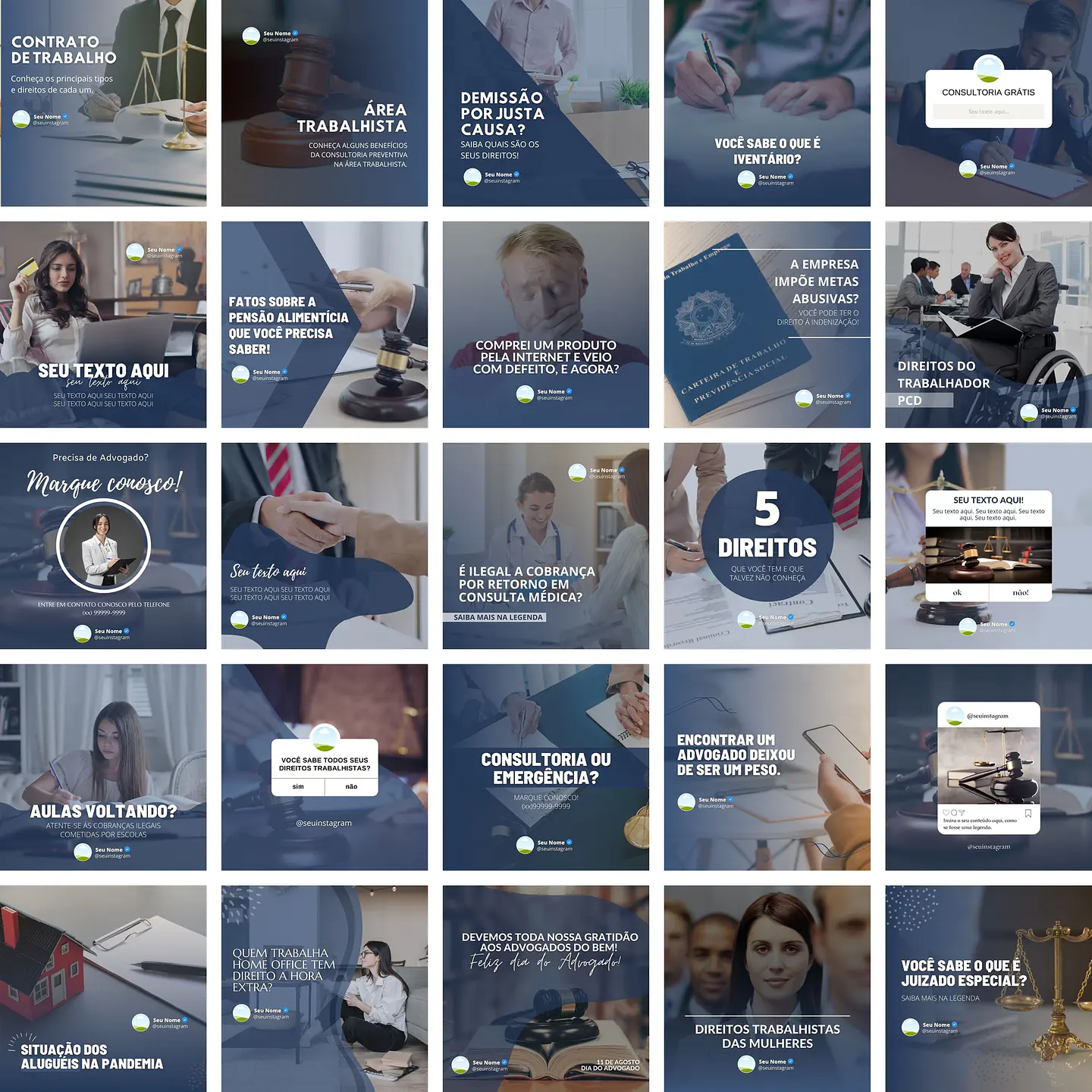 Pack Canva Advogado Templates Editáveis 27 Artes + Bônus 1