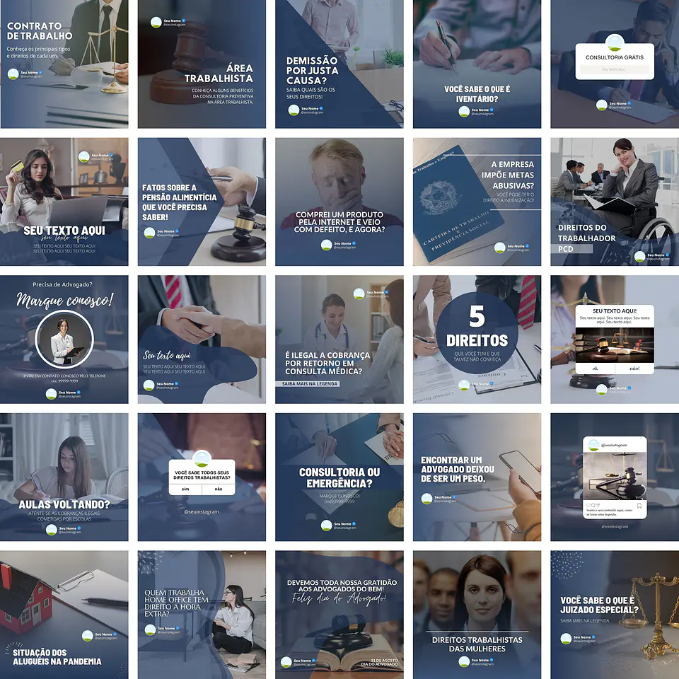 Pack Canva Advogado Templates Editáveis 27 Artes + Bônus 1