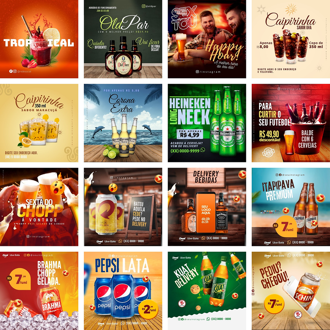 Pack Canva Bebidas 3.0 Templates Editáveis 20 Artes + Bônus 1