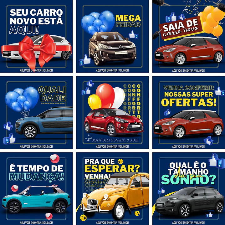 Pack Canva Concessionária Venda de Carros 3.0 Templates Editáveis 10 Artes + Bônus 1