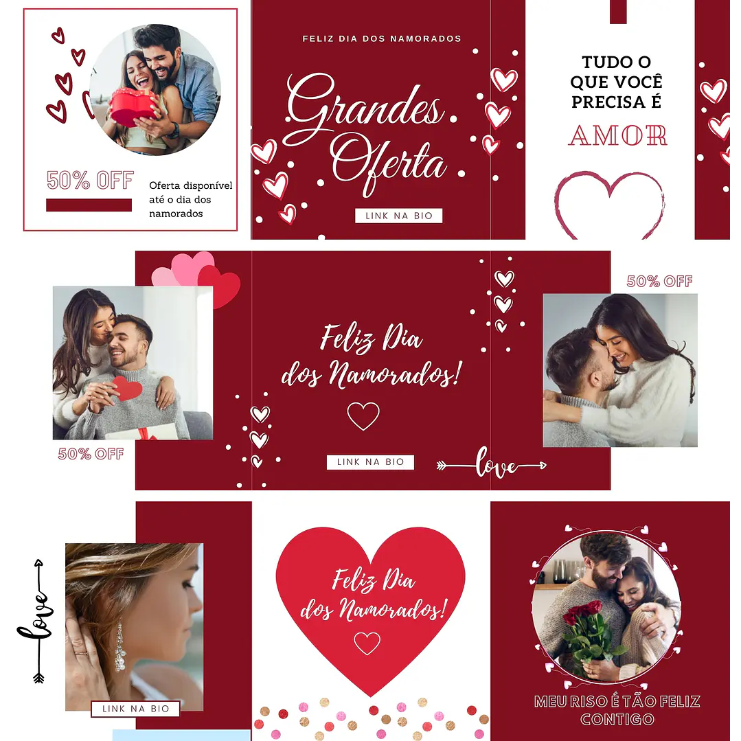 Pack Canva Dia dos Namorados Carrossel Templates Editáveis 6 Artes + Bônus 1
