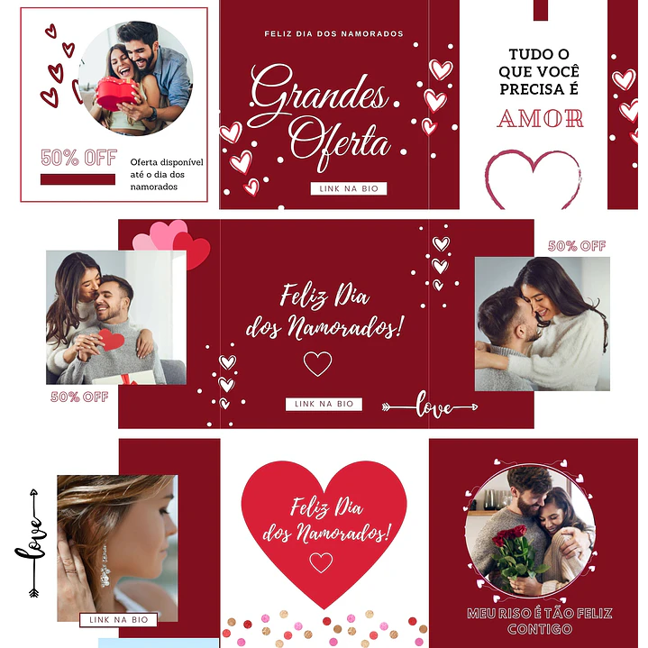 Pack Canva Dia dos Namorados Carrossel Templates Editáveis 6 Artes + Bônus 1