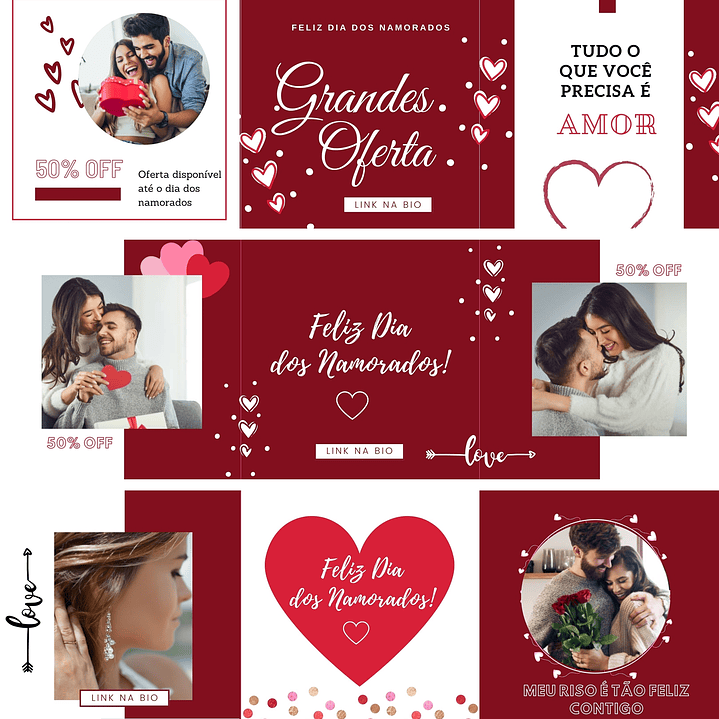 Pack Canva Dia dos Namorados Carrossel Templates Editáveis 6 Artes + Bônus 1