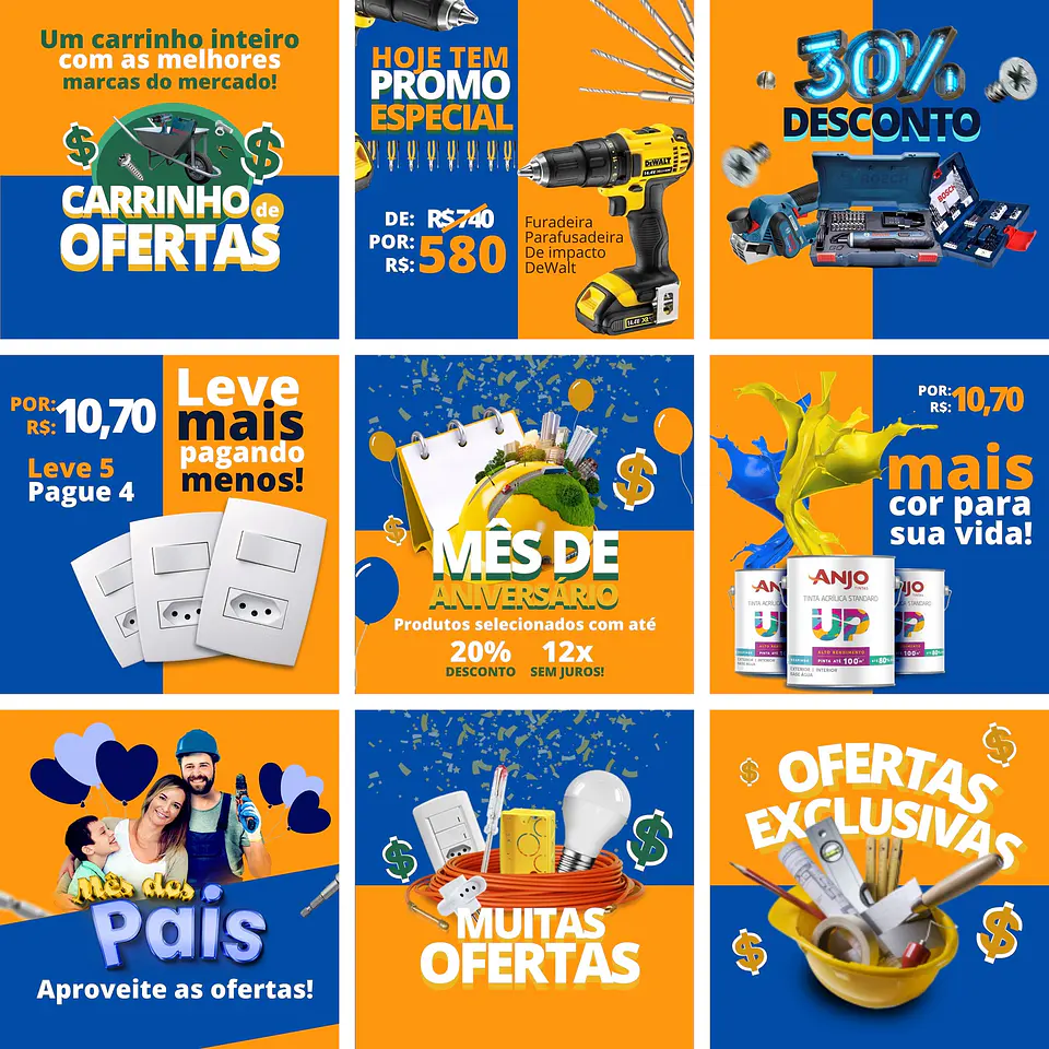 Pack Canva Materiais de Construção Templates Editáveis 10 Artes + Bônus 1