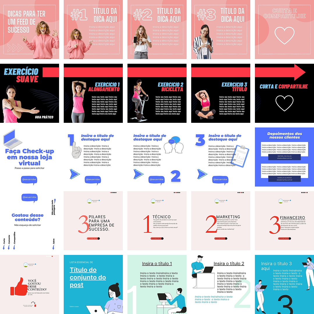 Pack Canva Carrossel Instagram Facebook Templates Editáveis 28 Artes + Bônus 1