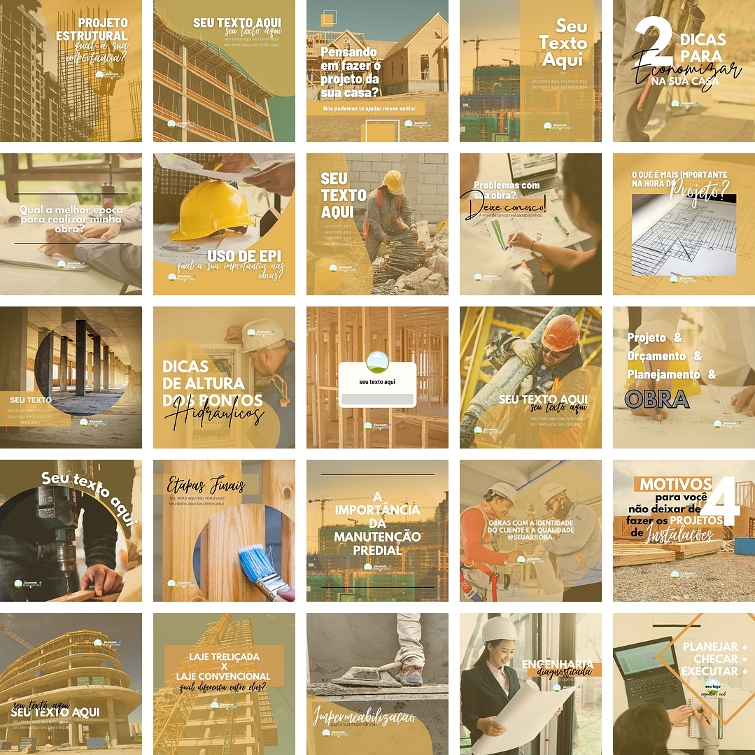 Pack Canva Engenharia Civil 2.0 Templates Editáveis 25 Artes + Bônus 1