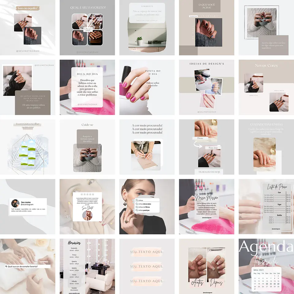 Pack Canva Nail Design 2.0 Templates Editáveis 25 Artes + Bônus 1