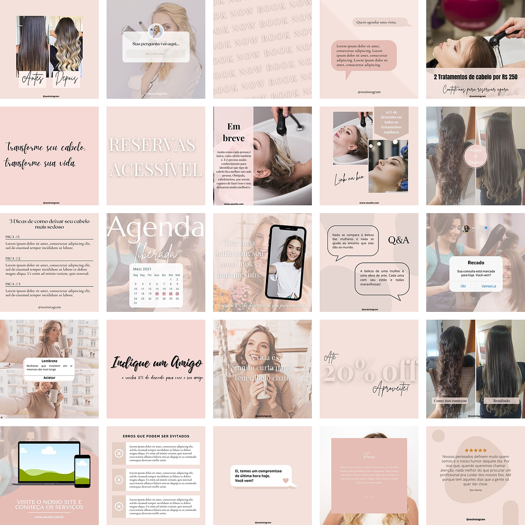 Pack Canva Salão de Beleza 2.0 Templates Editáveis 25 Artes + Bônus 1