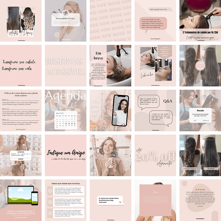 Pack Canva Salão de Beleza 2.0 Templates Editáveis 25 Artes + Bônus 1
