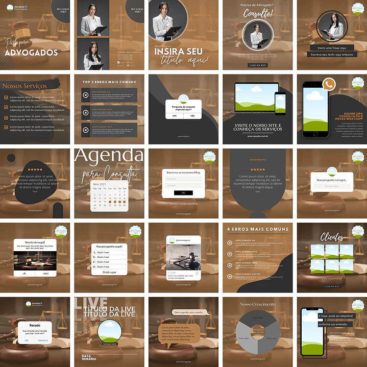 Pack Canva Advogados Advocacia Templates Editáveis 25 Artes + Bônus 1