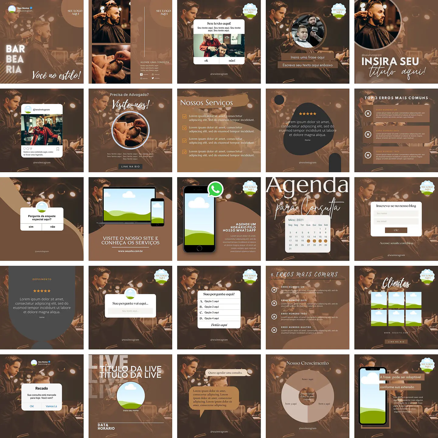 Pack Canva Barbearia Cabelereiro Templates Editáveis 25 Artes + Bônus 1