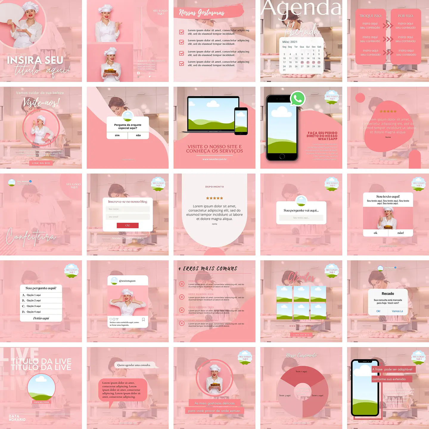 Pack Canva Confeiteira Confeitaria Templates Editáveis 25 Artes + Bônus 1