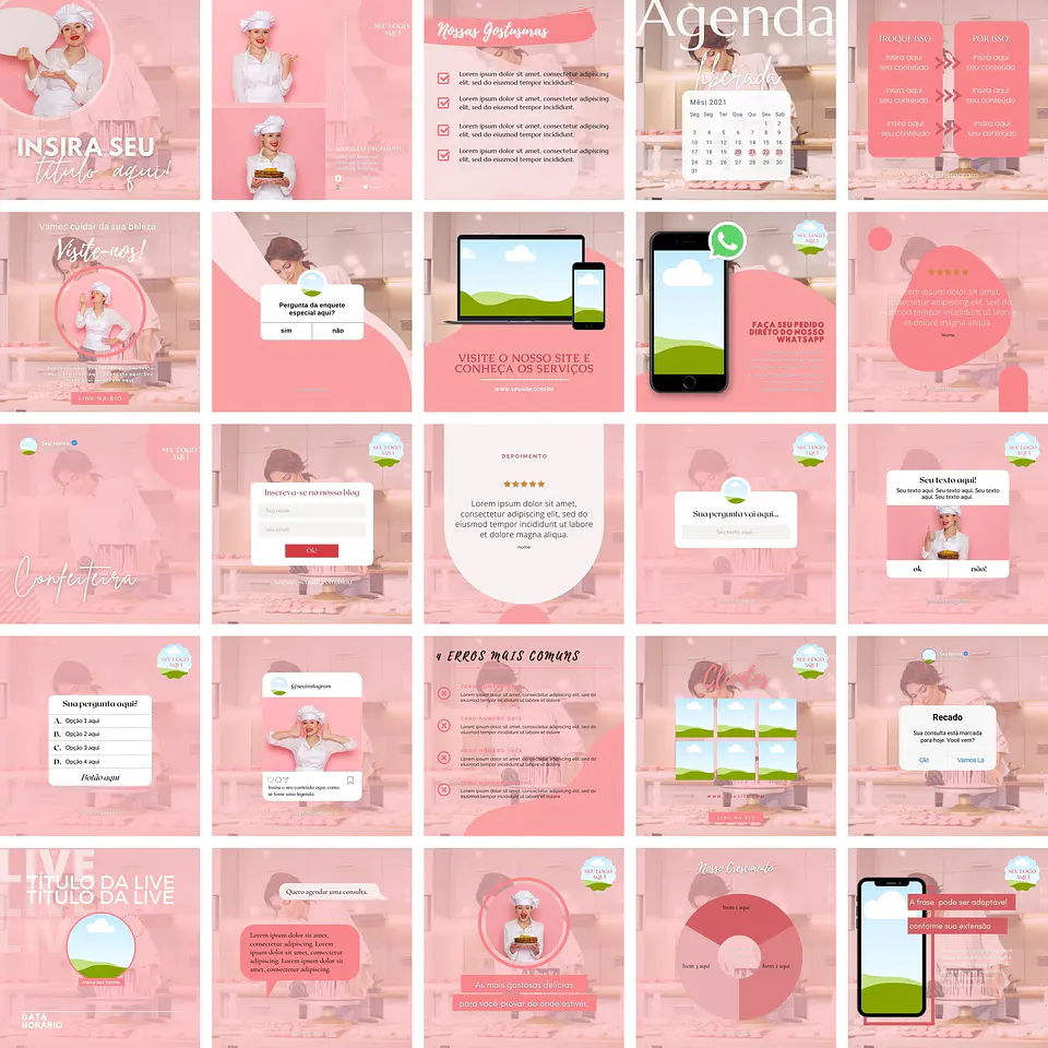 Pack Canva Confeiteira Confeitaria Templates Editáveis 25 Artes + Bônus 1