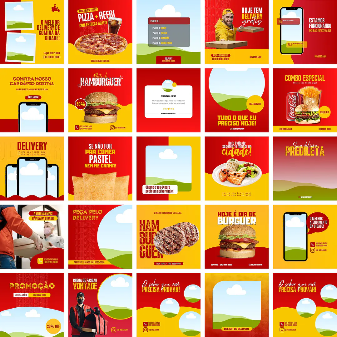 Pack Canva Delivery Entregas Templates Editáveis 25 Artes + Bônus 1